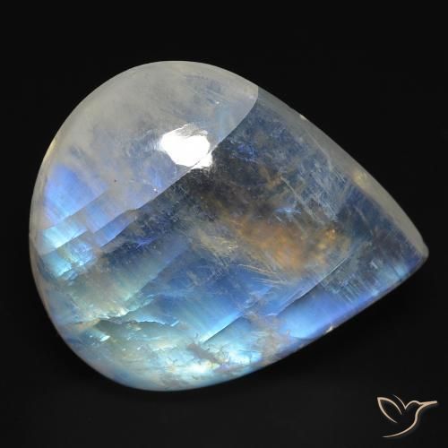 18.49ct Natural Branco azulado Pedra da Lua Arco-Íris, Formato de pêra, Transparente