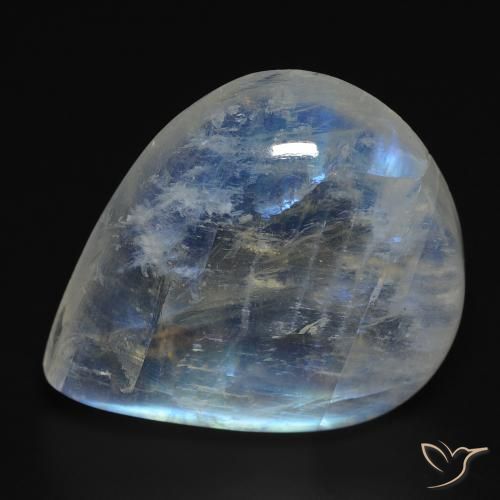 Pedra da Lua Arco-Íris Branco azulado Natural 18.49ct, Formato de pêra, Transparente
