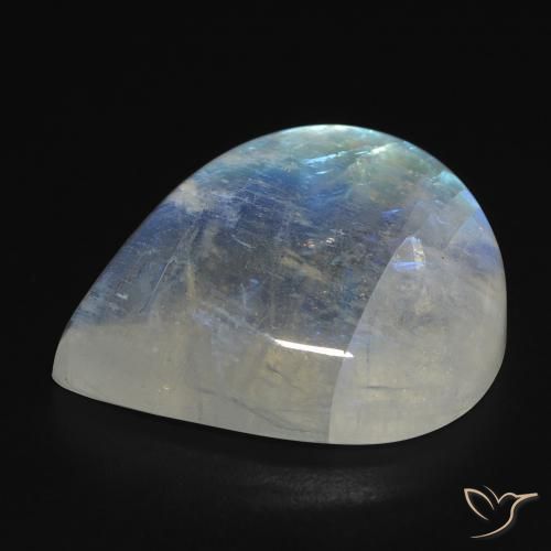 Pedra da Lua Arco-Íris Branco azulado Natural 18.49ct, Formato de pêra, Transparente