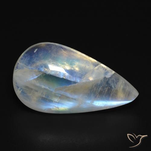 10.68ct Natural Branco azulado Pedra da Lua Arco-Íris, Formato de pêra, Transparente