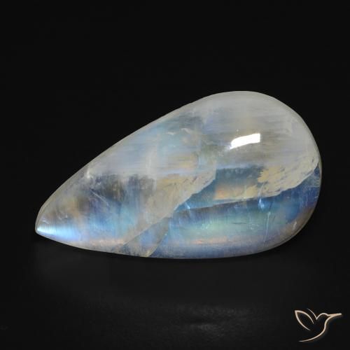 Pedra da Lua Arco-Íris Branco azulado Natural 10.68ct, Formato de pêra, Transparente