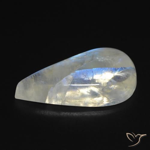 Pedra da Lua Arco-Íris Branco azulado Natural 10.68ct, Formato de pêra, Transparente