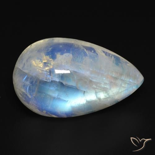 15.76ct Natural Branco azulado Pedra da Lua Arco-Íris, Formato de pêra, Transparente