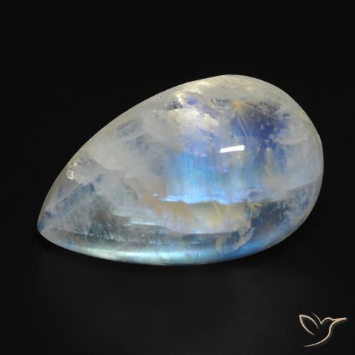 Pedra da Lua Arco-Íris Branco azulado Natural 15.76ct, Formato de pêra, Transparente