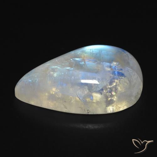 Pedra da Lua Arco-Íris Branco azulado Natural 15.76ct, Formato de pêra, Transparente