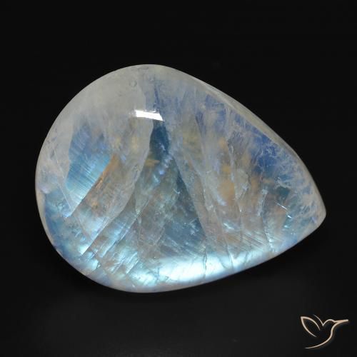 20.24ct Natural Branco azulado Pedra da Lua Arco-Íris, Formato de pêra, Transparente