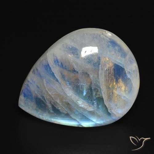 Pedra da Lua Arco-Íris Branco azulado Natural 20.24ct, Formato de pêra, Transparente