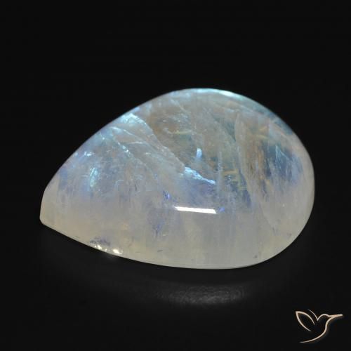 Pedra da Lua Arco-Íris Branco azulado Natural 20.24ct, Formato de pêra, Transparente