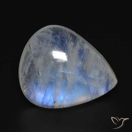 12.82ct Natural Branco azulado Pedra da Lua Arco-Íris, Formato de pêra, Transparente