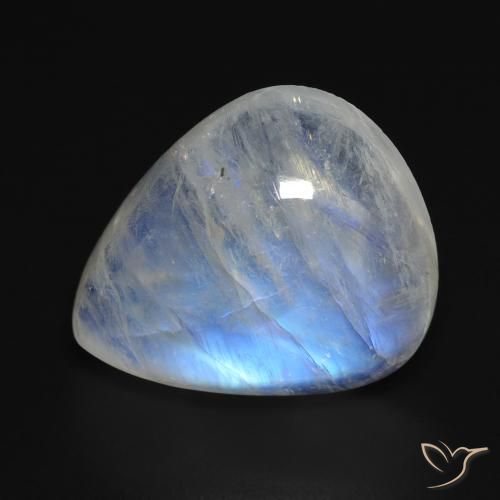 Pedra da Lua Arco-Íris Branco azulado Natural 12.82ct, Formato de pêra, Transparente