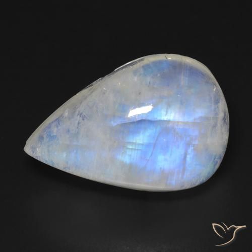 16.35ct Natural Branco azulado Pedra da Lua Arco-Íris, Formato de pêra, Transparente