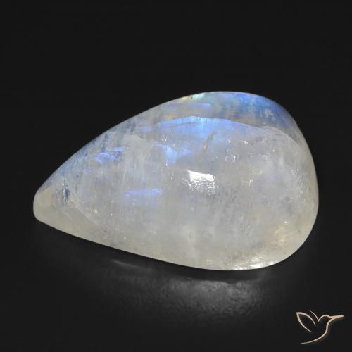 Pedra da Lua Arco-Íris Branco azulado Natural 16.35ct, Formato de pêra, Transparente