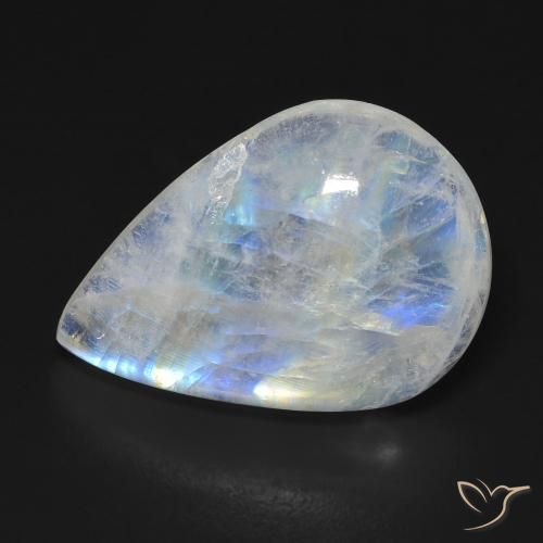 13.11ct Natural Branco azulado Pedra da Lua Arco-Íris, Formato de pêra, Transparente