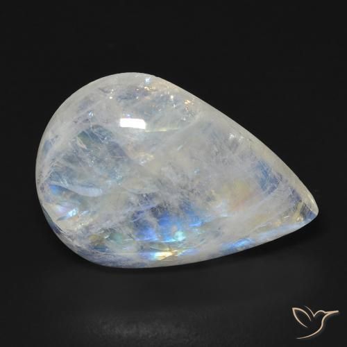 Pedra da Lua Arco-Íris Branco azulado Natural 13.11ct, Formato de pêra, Transparente