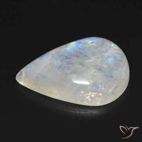 Pedra da Lua Arco-Íris Branco azulado Natural 13.11ct, Formato de pêra, Transparente