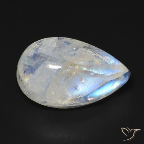 13.06ct Natural Branco azulado Pedra da Lua Arco-Íris, Formato de pêra, Transparente
