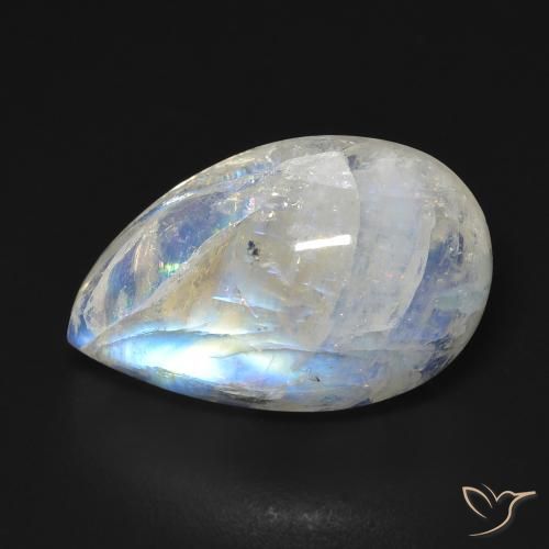Pedra da Lua Arco-Íris Branco azulado Natural 13.06ct, Formato de pêra, Transparente