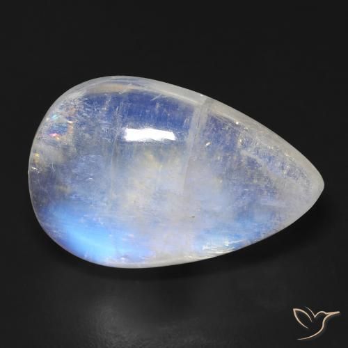 19.00ct Natural Branco azulado Pedra da Lua Arco-Íris, Formato de pêra, Transparente