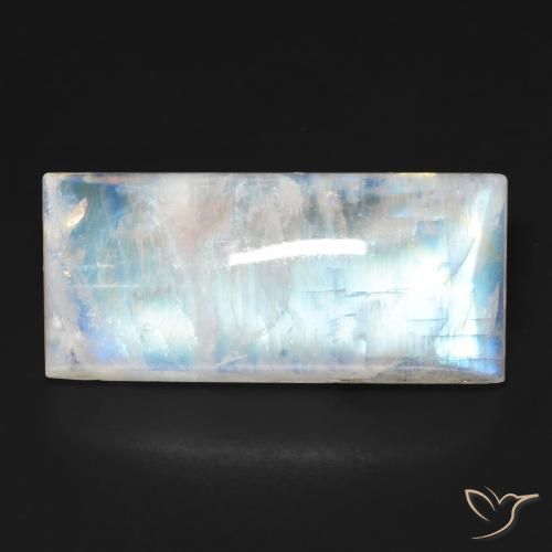 15.17ct Natural Branco azulado Pedra da Lua Arco-Íris, baguete, Transparente