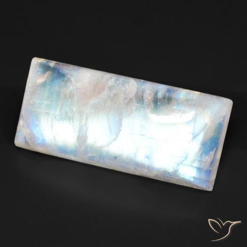 Pedra da Lua Arco-Íris Branco azulado Natural 15.17ct, baguete, Transparente