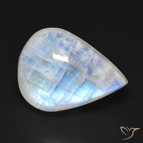 20.29ct Natural Branco azulado Pedra da Lua Arco-Íris, Formato de pêra, Transparente
