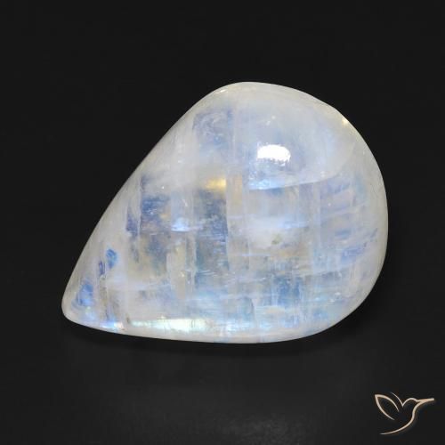 Pedra da Lua Arco-Íris Branco azulado Natural 20.29ct, Formato de pêra, Transparente