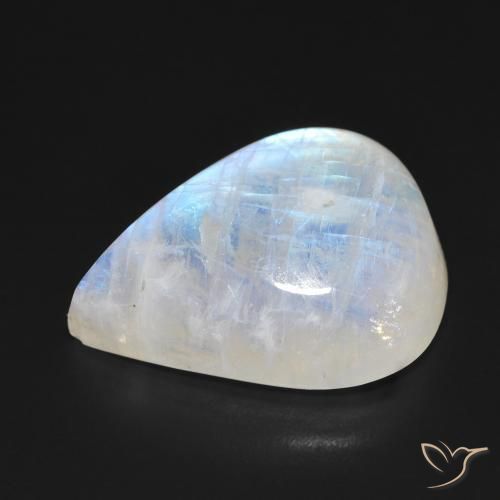 Pedra da Lua Arco-Íris Branco azulado Natural 20.29ct, Formato de pêra, Transparente