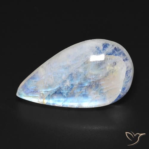 11.76ct Natural Branco azulado Pedra da Lua Arco-Íris, Formato de pêra, Transparente
