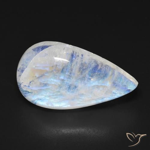 Pedra da Lua Arco-Íris Branco azulado Natural 11.76ct, Formato de pêra, Transparente
