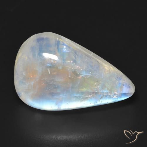 23.12ct Natural Branco azulado Pedra da Lua Arco-Íris, Formato de pêra, Transparente