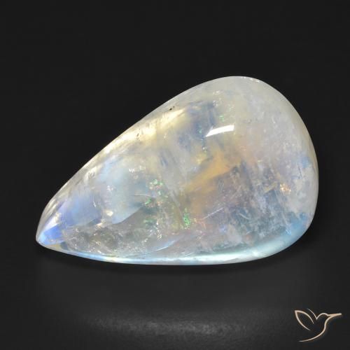 Pedra da Lua Arco-Íris Branco azulado Natural 23.12ct, Formato de pêra, Transparente