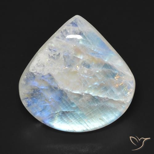 16.66ct Natural Branco azulado Pedra da Lua Arco-Íris, Formato de pêra, Transparente
