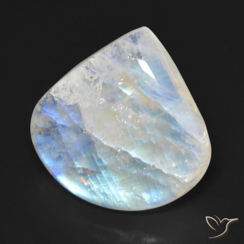 Pedra da Lua Arco-Íris Branco azulado Natural 16.66ct, Formato de pêra, Transparente