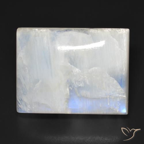 34.86ct Natural Branco azulado Pedra da Lua Arco-Íris, baguete, Transparente