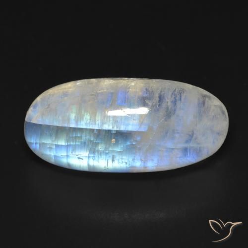 13.15ct Natural Branco azulado Pedra da Lua Arco-Íris, oval, Transparente