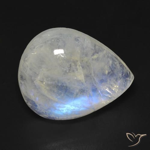 Pedra da Lua Arco-Íris Branco azulado Natural 9.08ct, Formato de pêra, Transparente