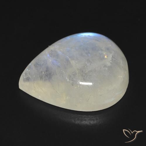 Pedra da Lua Arco-Íris Branco azulado Natural 9.08ct, Formato de pêra, Transparente
