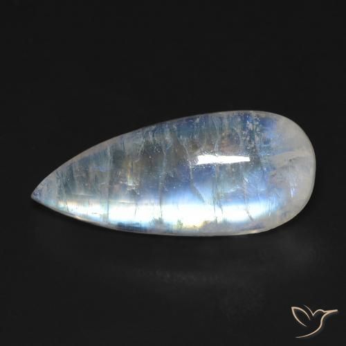 Pedra da Lua Arco-Íris Branco azulado Natural 7.01ct, Formato de pêra, Transparente