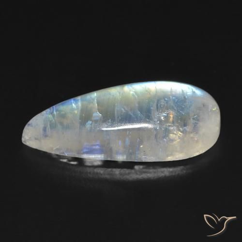 Pedra da Lua Arco-Íris Branco azulado Natural 7.01ct, Formato de pêra, Transparente