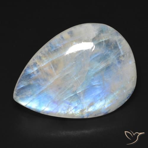 17.01ct Natural Branco azulado Pedra da Lua Arco-Íris, Formato de pêra, Transparente