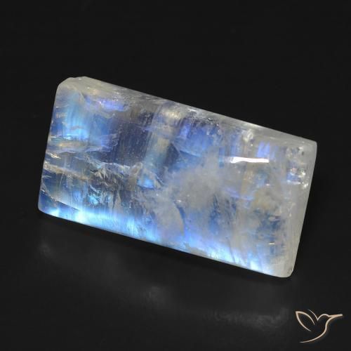 Pedra da Lua Arco-Íris Branco azulado Natural 12.81ct, baguete, Transparente