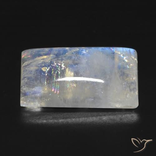 Pedra da Lua Arco-Íris Branco azulado Natural 12.81ct, baguete, Transparente