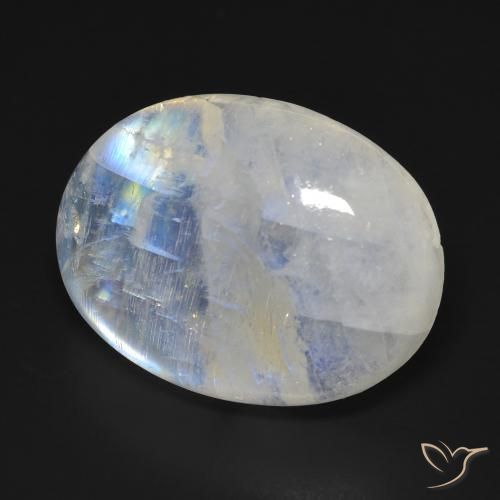 Pedra da Lua Arco-Íris Branco azulado Natural 20.42ct, oval, Transparente