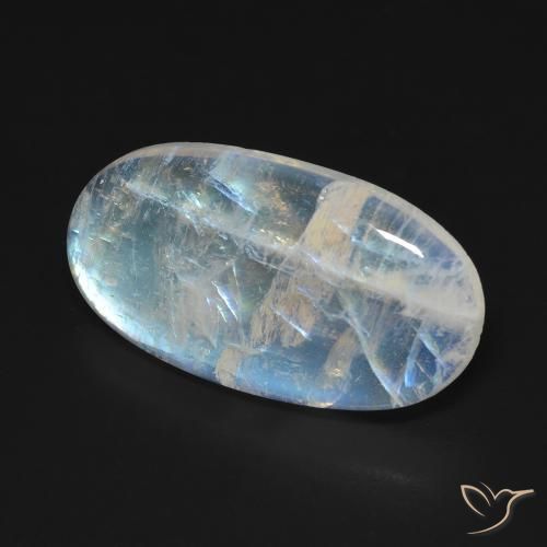Pedra da lua arco-íris branco natural 10,62ct, corte oval, transparente