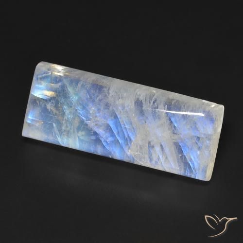 Pedra da Lua Arco-Íris Branco azulado Natural 14.66ct, baguete, Transparente