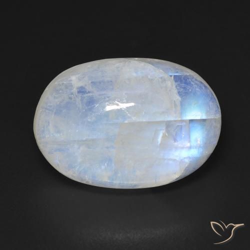 10.75ct Natural Branco azulado Pedra da Lua Arco-Íris, oval, Transparente