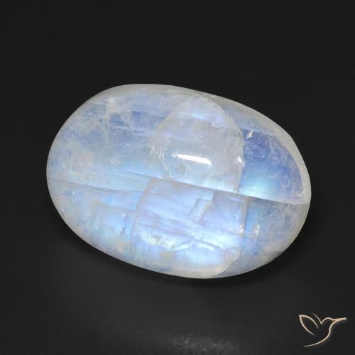 Pedra da Lua Arco-Íris Branco azulado Natural 10.75ct, oval, Transparente