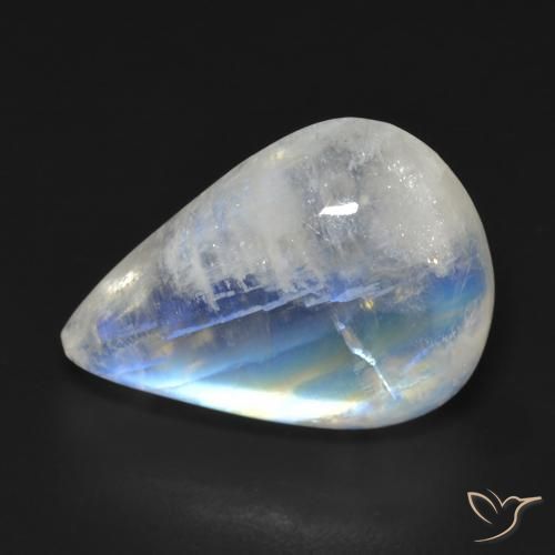14.55ct Natural Branco azulado Pedra da Lua Arco-Íris, Formato de pêra, Transparente