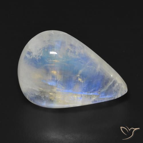 Pedra da Lua Arco-Íris Branco azulado Natural 14.55ct, Formato de pêra, Transparente