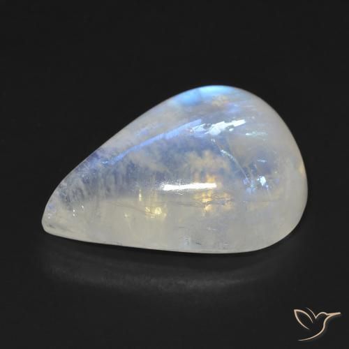 Pedra da Lua Arco-Íris Branco azulado Natural 14.55ct, Formato de pêra, Transparente